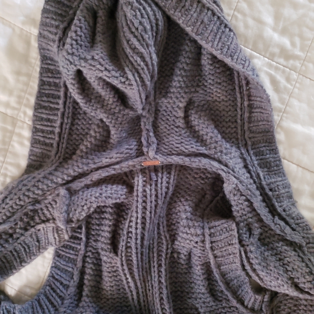 Free People Wool Blend Cable Knit Hooded Duster Cardigan Small/Med Ombre Tie Dye - Picture 6 of 13